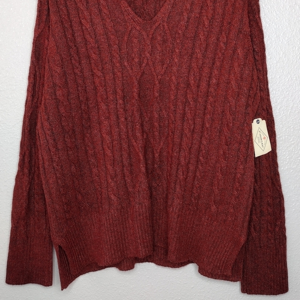 NWT St. John's Bay Rustic Brick Cable Knit Pullover Long Sleeve V-Neck Sweater - Picture 4 of 15